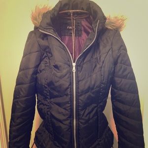 Black coat with fur trim